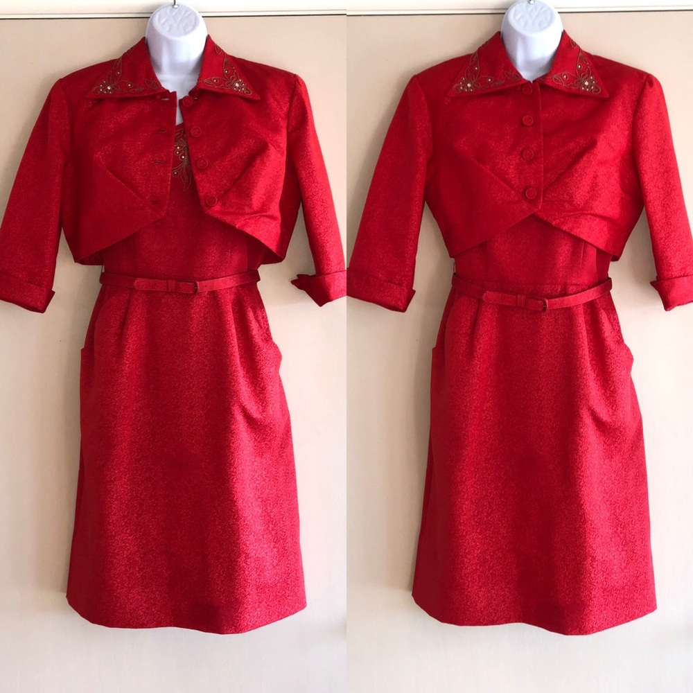 Vintage Red Midi Dress with Jacket